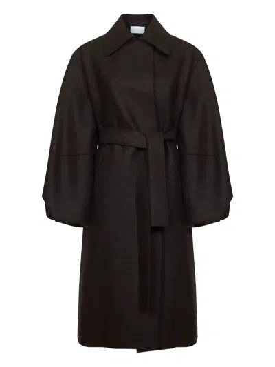 Harris Wharf London Balloon-sleeve Belted Coat In Black
