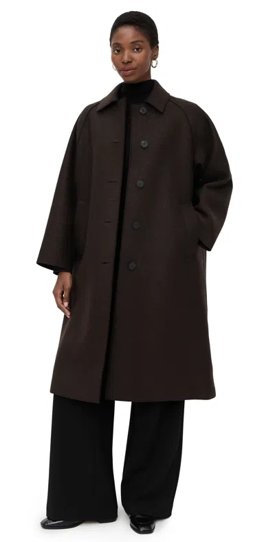 Harris Wharf London Balmacaan Pressed Wool Coat With Quilted Lining Dark Brown In Black