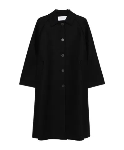 Harris Wharf London Balmacaan Raglan-sleeve Button Coat In Black