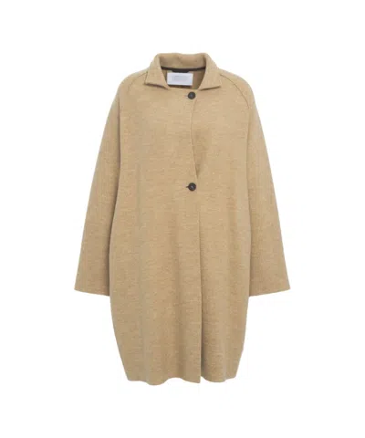 Harris Wharf London Beige Oversized Coat With Refined Collar And Raglan Sleeves In Brown