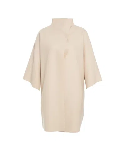 Harris Wharf London Beige Virgin Wool Coat With High Collar And Three-quarter Sleeves In Neutral