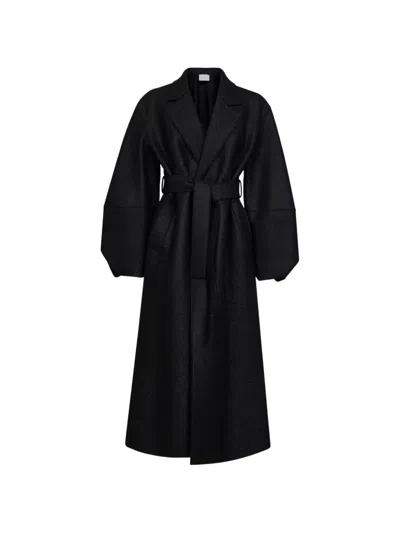 Harris Wharf London Belted Balloon-sleeve Coat In Black