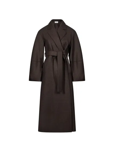 Harris Wharf London Belted Balloon-sleeve Oversized Coat In Brown