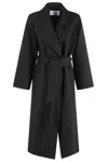 Harris Wharf London Belted Black Coat With Classic Revers Collar In Black