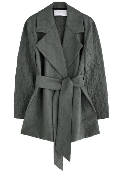 Harris Wharf London Belted Crinkled Cotton-blend Jacket In Dark Grey