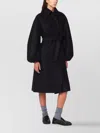 Harris Wharf London Belted Long Coat Side Pockets In Black