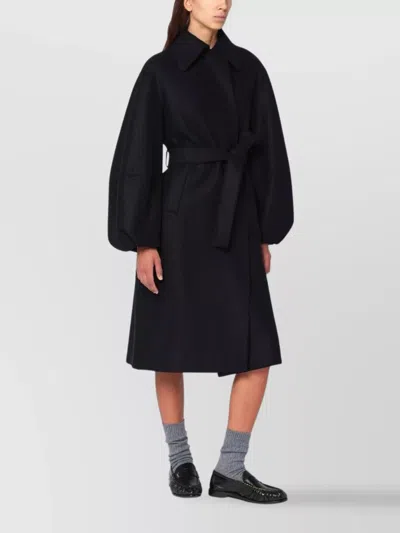 Harris Wharf London Belted Long Coat Side Pockets In Black