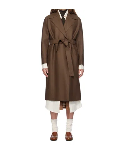 Harris Wharf London Brown Belted Long Coat In 458 Teddy Brown