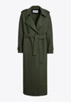 Harris Wharf London Dark Green Wool Coat With Belt In Green