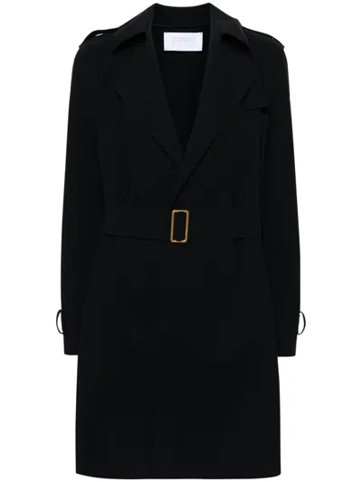Harris Wharf London Belted Open-front Trench Coat In Black