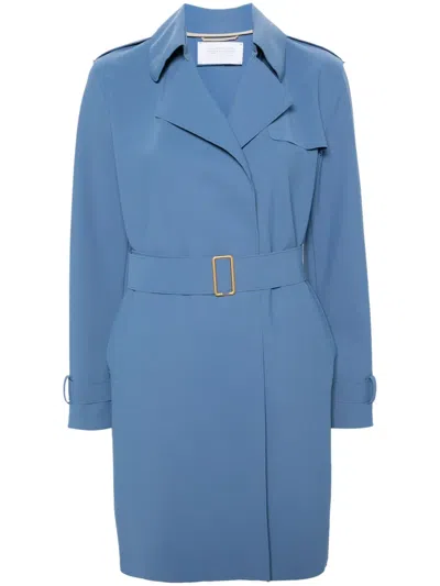 Harris Wharf London Belted Trench Coat In Blue