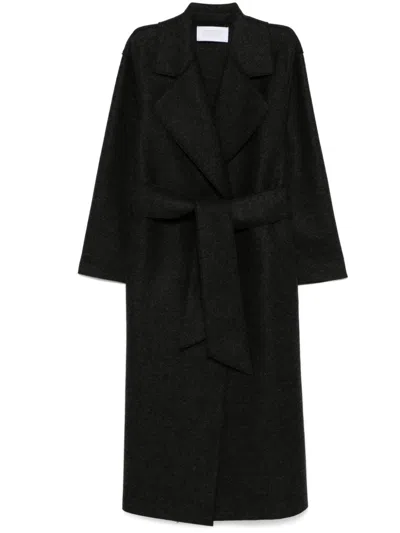 Harris Wharf London Belted Virgin Wool Coat In Schwarz
