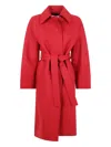 Harris Wharf London Belted Wool Coat In Red