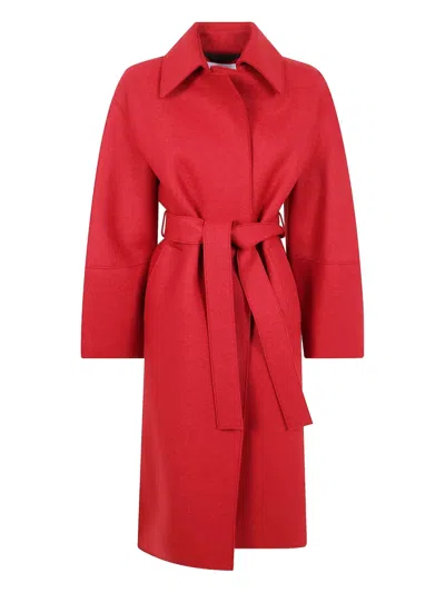 Harris Wharf London Belted Wool Coat In Red