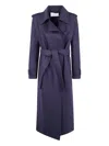 Harris Wharf London Women Long Trench Double Stitching Pressed Wool In Blue