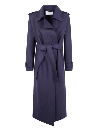 Harris Wharf London Belted Wool Coat In Blue