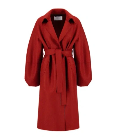 Harris Wharf London Belted Wool Coat In Red