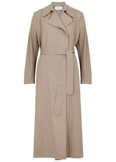 Harris Wharf London Belted Woven Trench Coat In Light Grey