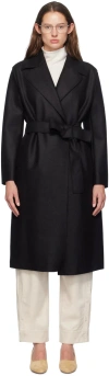 Harris Wharf London Black Belted Long Coat In 199 Black