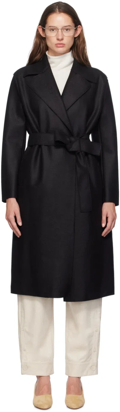 Harris Wharf London Black Belted Long Coat In 199 Black