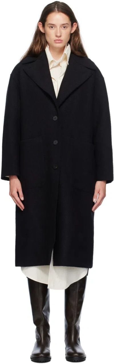 Harris Wharf London Black Boiled Wool Greatcoat In 199 Black