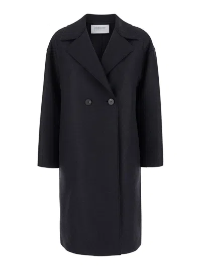 Harris Wharf London Black Double-breasted Coat With Dropped Shoulders In Wool