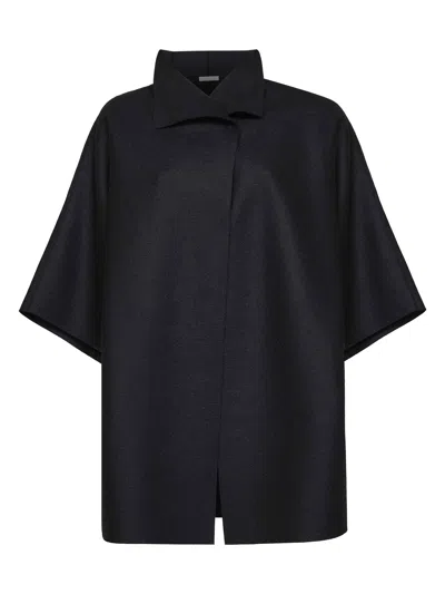 Harris Wharf London Black Felted Wool Kimono Mantle In Multi