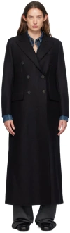 Harris Wharf London Black Double-breasted Long Coat With Peak Revers In Wool Woman In 199 Black
