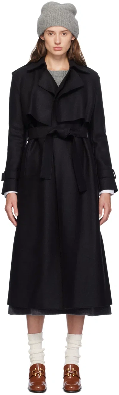 Harris Wharf London Black Pressed Wool Trench Coat In 199 Black