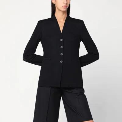 HARRIS WHARF LONDON BLACK SINGLE-BREASTED JACKET IN VIRGIN WOOL