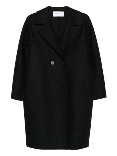 HARRIS WHARF LONDON BLACK WOOL DOUBLE-BREASTED COAT