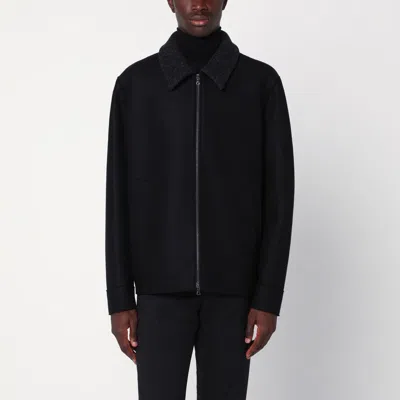 HARRIS WHARF LONDON BLACK ZIP-UP WOOL JACKET