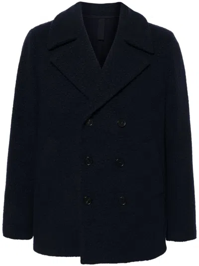 Harris Wharf London Short Double-breasted Wool Blend Coat In Blue