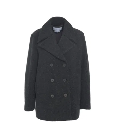Harris Wharf London Bouclé Peacoat With Double-breasted Closure And Wide Lapels In Black