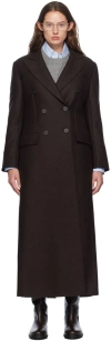 Harris Wharf London Brown Long Double Breasted Coat In 451 Dark Brown