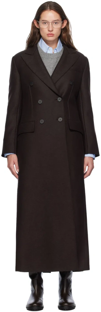 Harris Wharf London Brown Long Double Breasted Coat In 451 Dark Brown