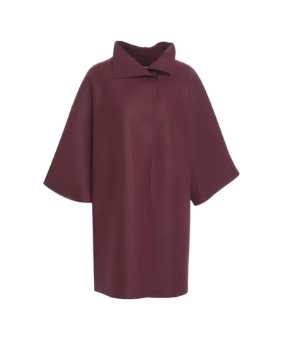 Harris Wharf London Burgundy Virgin Wool Short Coat With High Collar And Wide Sleeves