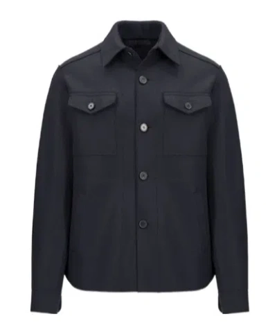 Harris Wharf London Button-down Flap-pocket Shirt Jacket In Blue