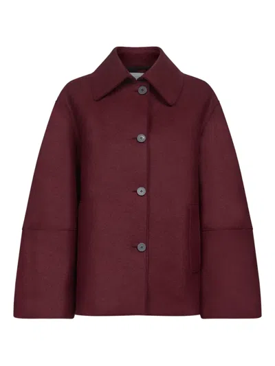 Harris Wharf London Button-fastening Wide-sleeve Coat In Burgundy