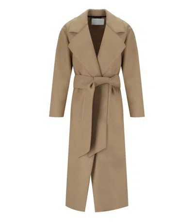 Harris Wharf London Camel Coat With Belt In Neutral