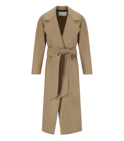 HARRIS WHARF LONDON CAMEL COAT WITH BELT