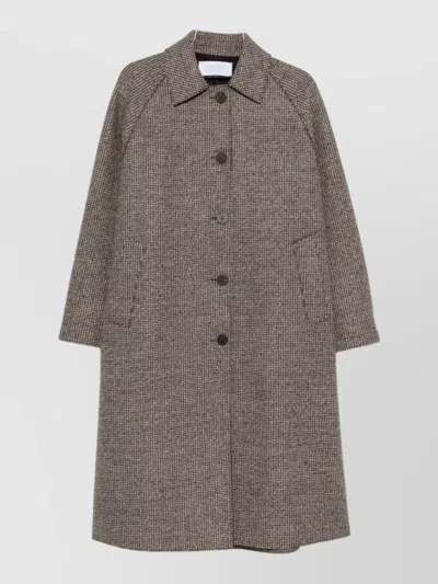 Harris Wharf London Cashmere Wool Coat Houndstooth Long Sleeves In Gray