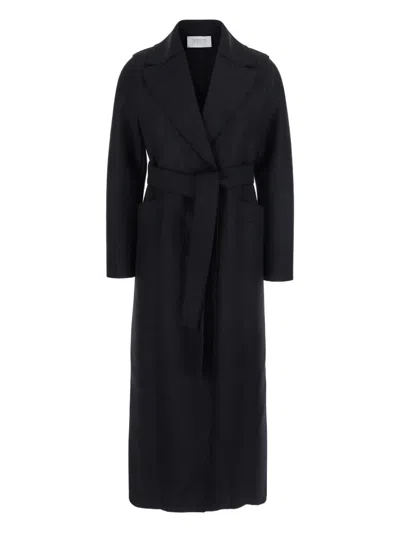 Harris Wharf London Coat With Belted Lapels In Black