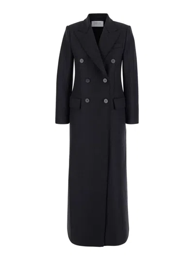 Harris Wharf London Black Double-breasted Long Coat With Peak Revers In Wool Woman