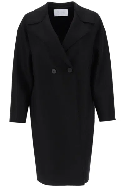Harris Wharf London Cocoon Coat In Pressed Wool In Black