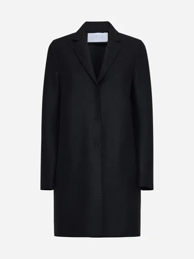 Harris Wharf London Stand-collar Press-stud Coat In Black