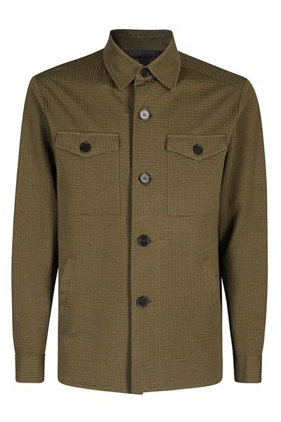 Harris Wharf London Coolmax Seersucker Shirt Jacket With Textured Finish In Green