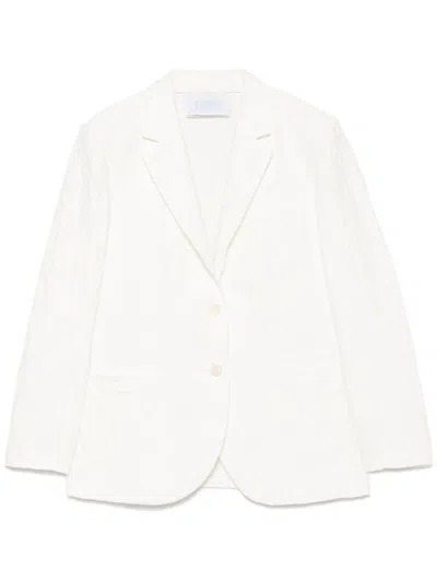 Harris Wharf London Crinkled Shoulder-pad Cotton Blend Blazer In White