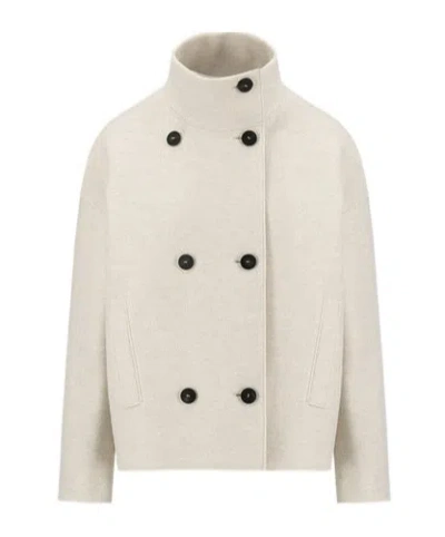 Harris Wharf London Cropped Funnel Jacket Pressed Wool In Gray