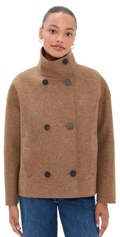 Harris Wharf London Cropped Pressed Wool Funnel Jacket Caramel Melange In Brown